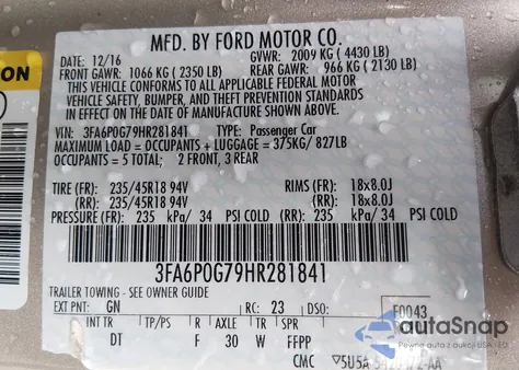 2017 Ford Fusion S from USA, damaged, VIN 3FA6P0G79HR281841